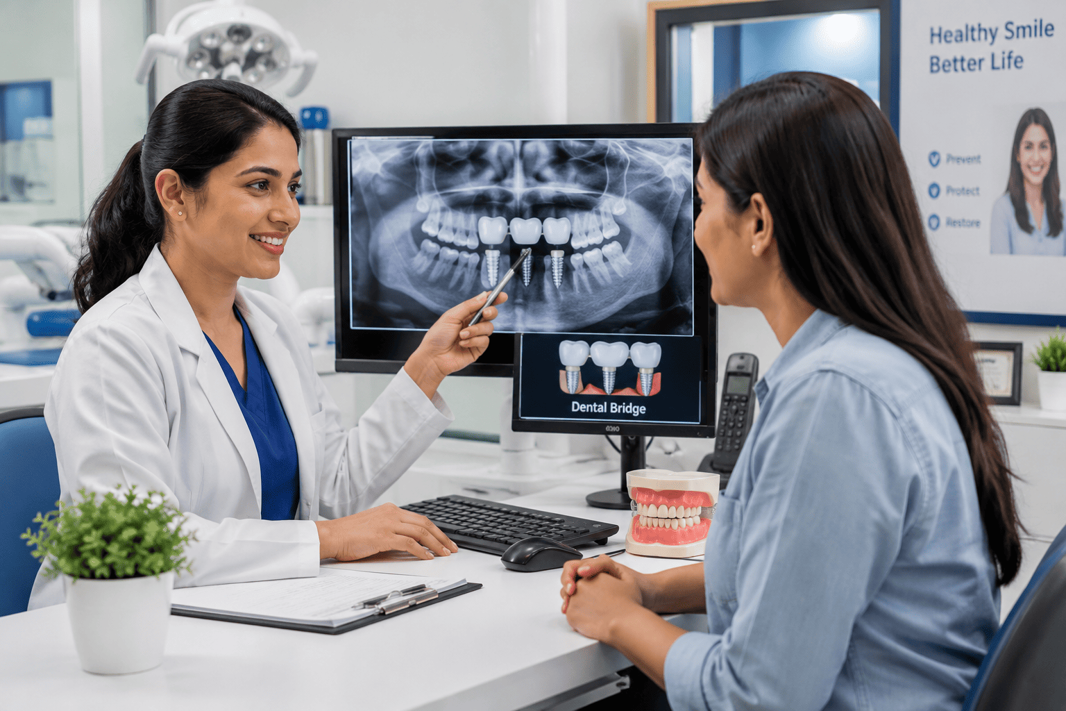 Dental bridge treatment for replacing missing teeth at DentoXpert in Thane